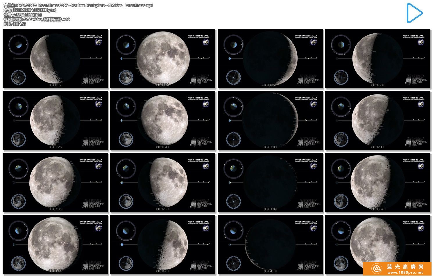 不可多得的资源 美国航天局NASA VIDEO| Moon Phases 2017【366GB/百度云】