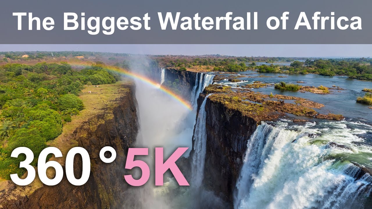 360 video, Victoria Falls. The Biggest Waterfall of Africa. 5K aerial video in English 0.34GB