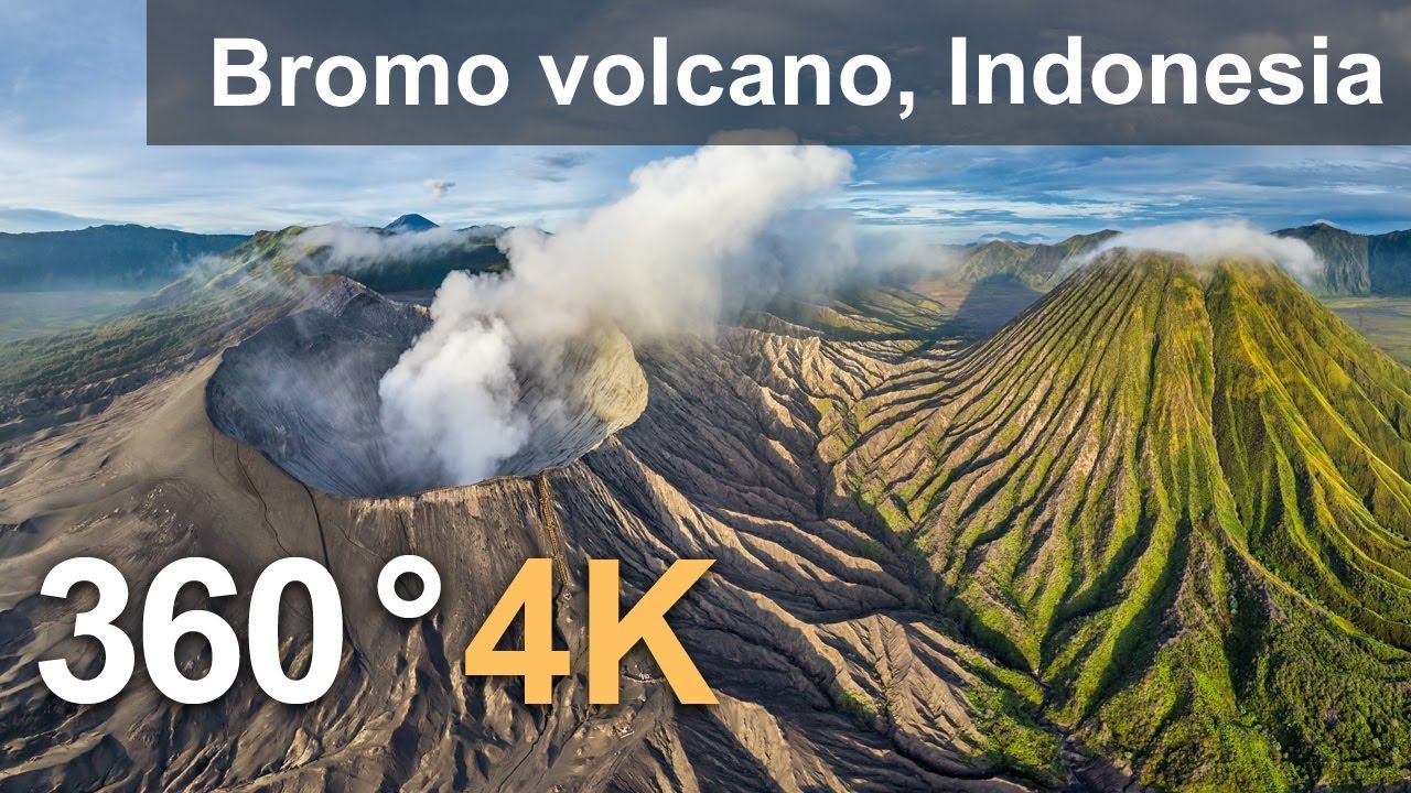 360°, 印度尼西亚爪哇岛布罗莫火山 Bromo volcano, Java, Indonesia, 4K aerial video 225MB