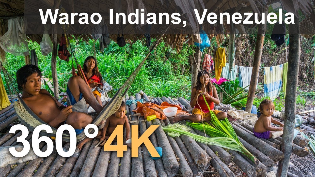 劳印第安人。奥里诺科三角洲，委内瑞拉Warao Indians. Orinoco Delta, Venezuela. Aerial 360 video in 4K  ...