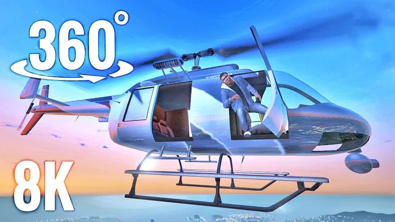 360° 8K 直升机飞行VR GTA 5直面高空坠落的恐惧趣味特技混合 Helicopter Flight VR GTA 5 Face Your Fears ...
